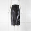 16Arlington Black Leather Croc Print Thigh Slit Midi Skirt