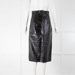 16Arlington Black Leather Croc Print Thigh Slit Midi Skirt