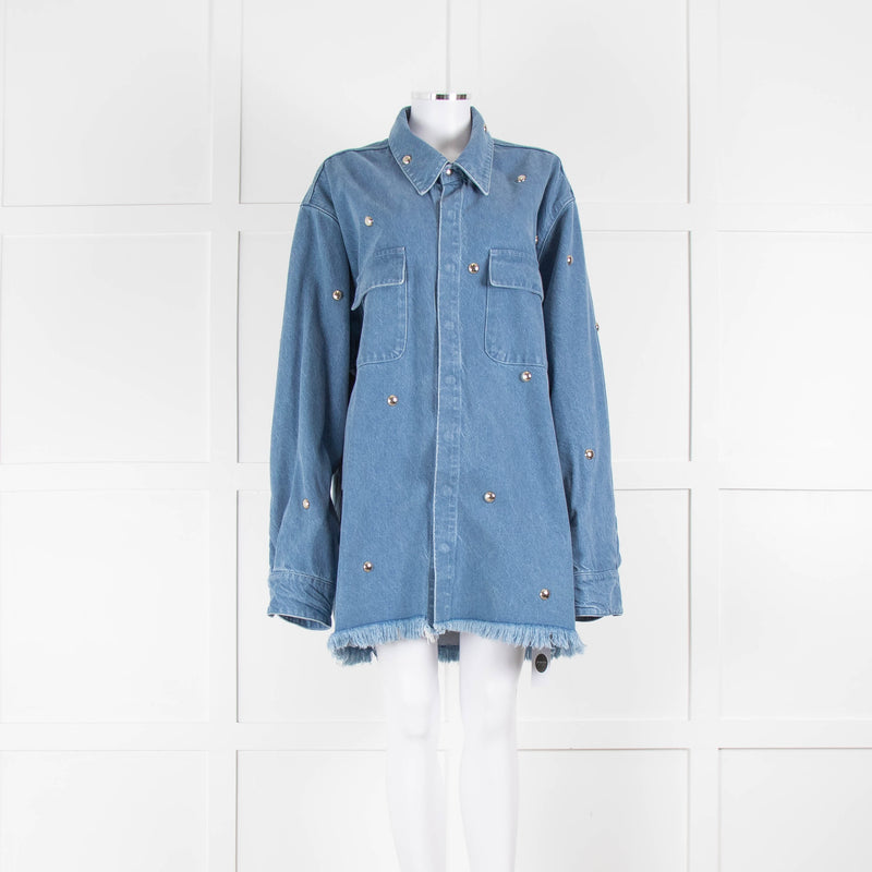 Marques Almeida Studded Blue Denim Shacket with Raw Hem