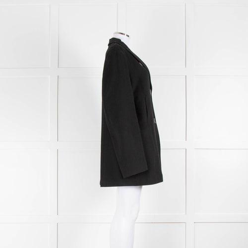 Jil Sander Black Wool Pea Coat with Quilted Lining