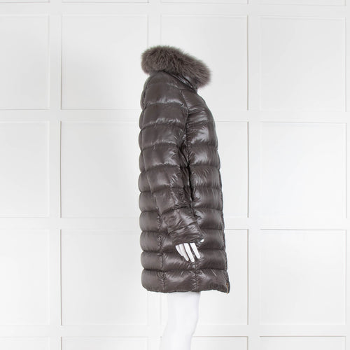 Herno Grey Puffer Jacket with Detachable Fur Collar