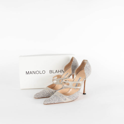 Manolo Blahnik Grey Fabric High Heel Shoes