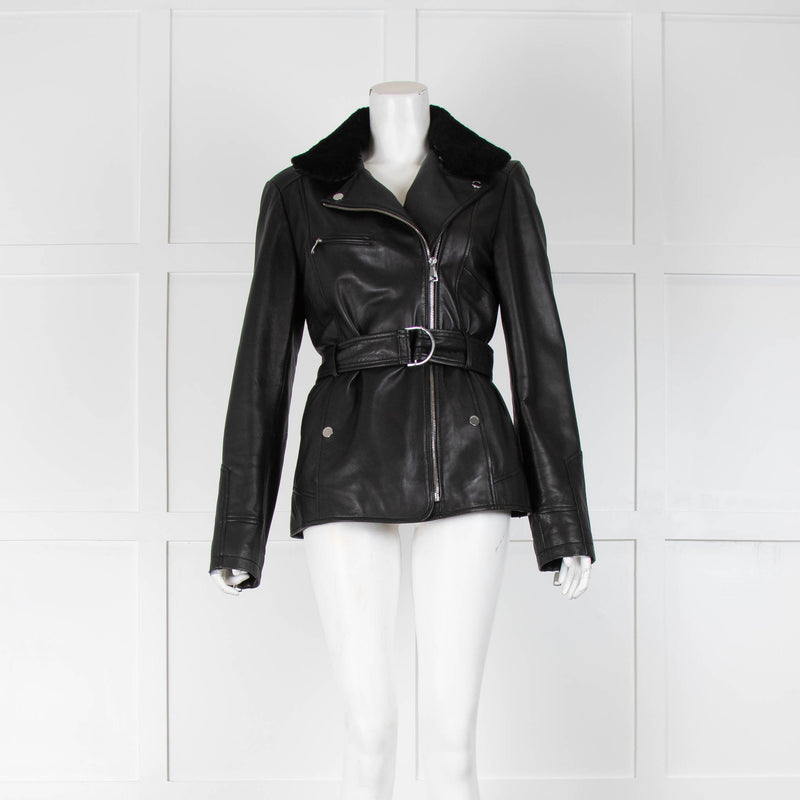 Oakwood Black Leather Detachable Sheepskin Collar Jacket