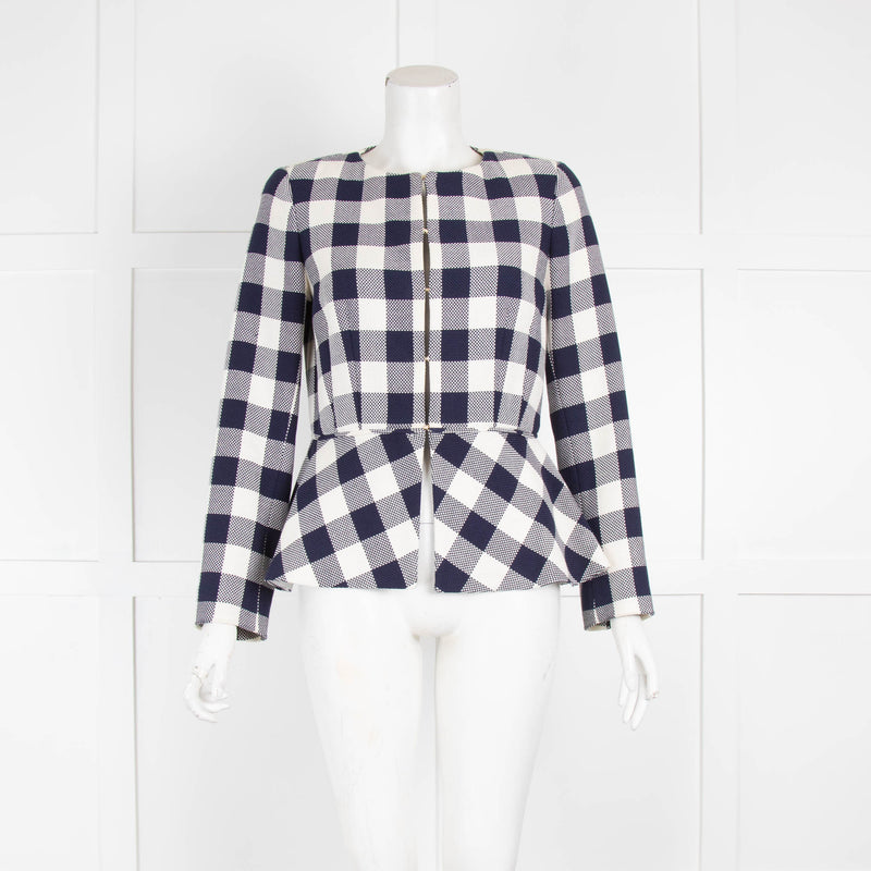 Carolina Herrera Navy & White Check Jacket with Peplum