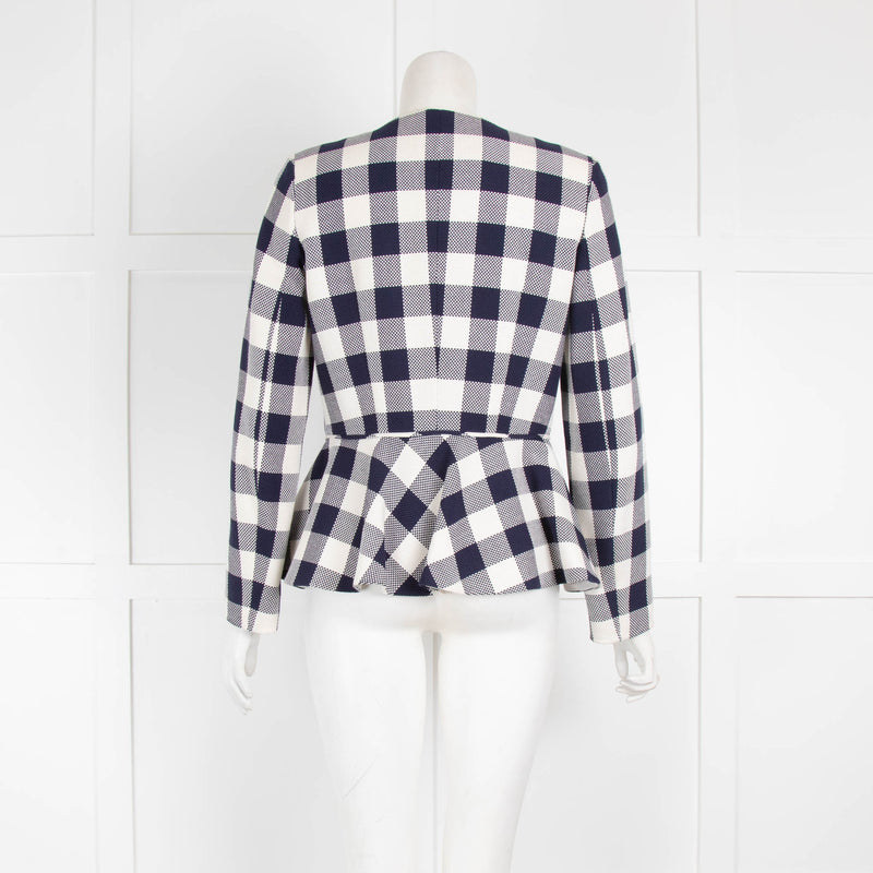 Carolina Herrera Navy & White Check Jacket with Peplum