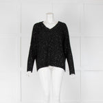 Max & Co Black V Tie Neck Jumper With Silver Sequins