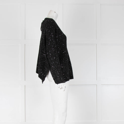 Max & Co Black V Tie Neck Jumper With Silver Sequins