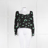 Self-Portrait Black Ruched Short Top with Green Flowers