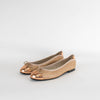 French Sole Rose Gold Embossed Leather Flat Pumps