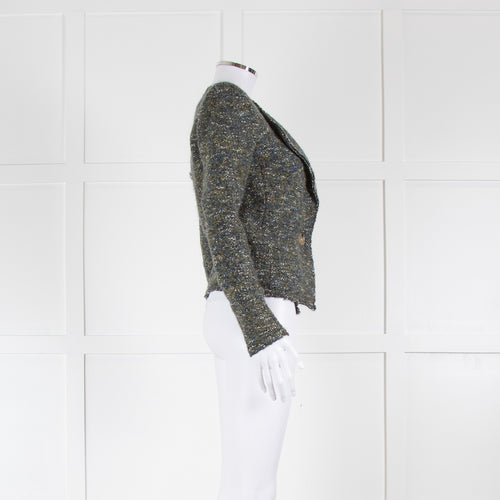 Isabel Marant Etoile Green White Tweedy Wool Blend Jacket