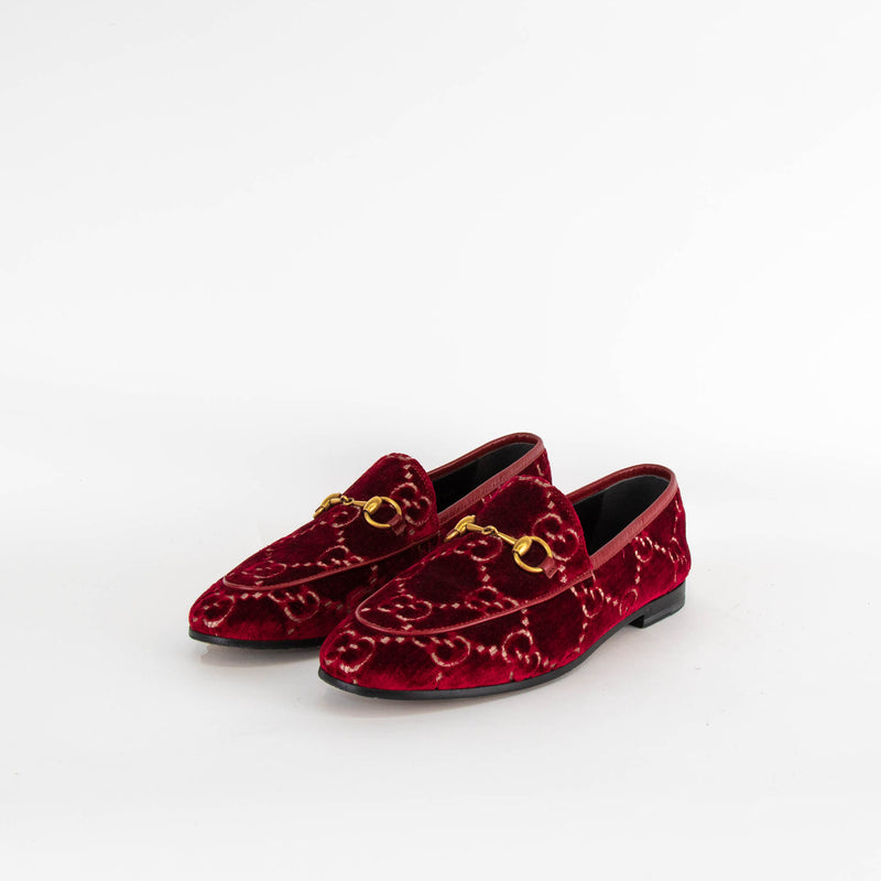 Gucci Burgundy Velvet Monogram Loafers