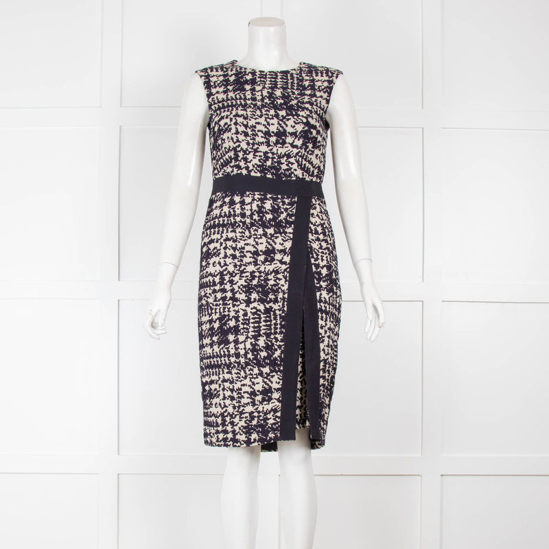 Caroline Herrera Navy & Cream Print Mid Shift Dress