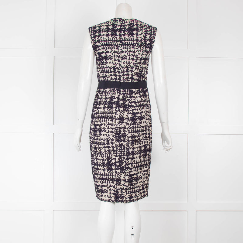 Caroline Herrera Navy & Cream Print Mid Shift Dress