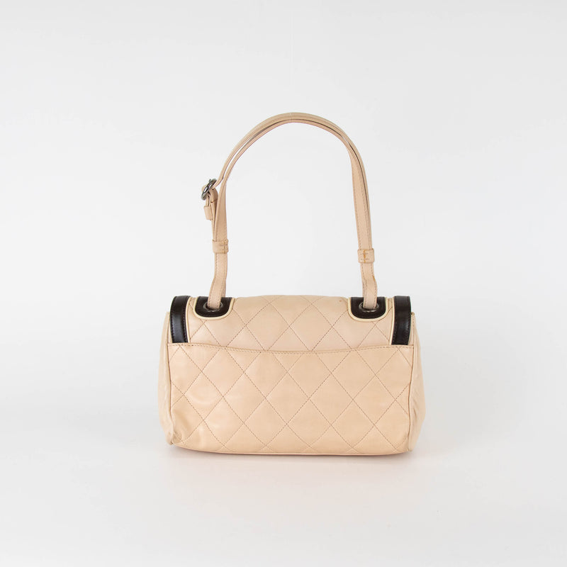 Chanel Cream Brown Quilted Leather Country Club Flap Shoulder Bag