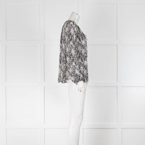 L'Agence White Black Printed Silk Long Sleeve Top