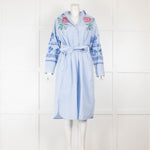 Weekend Max Mara Blue Stripe Embroidered Long Sleeve Shirt Dress