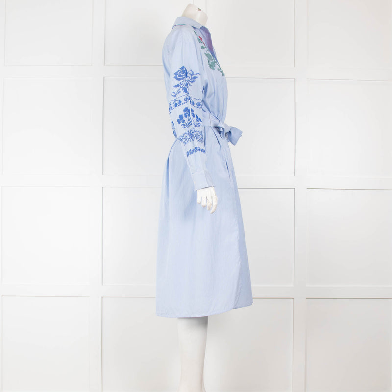 Weekend Max Mara Blue Stripe Embroidered Long Sleeve Shirt Dress