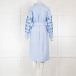 Weekend Max Mara Blue Stripe Embroidered Long Sleeve Shirt Dress