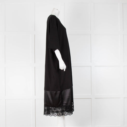 Vaquera Black Dress Satin And Lace Hem