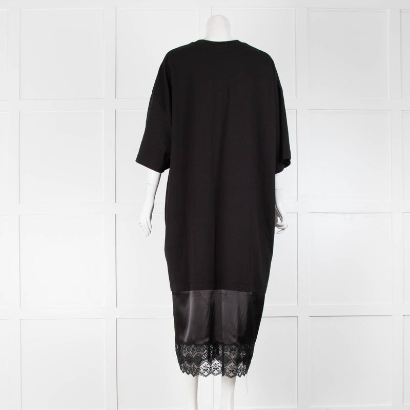 Vaquera Black Dress Satin And Lace Hem