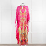 Camilla Pink Orange Green Paisley Print Beaded Silk Kaftan Dress