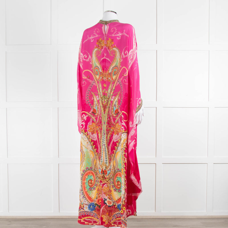 Camilla Pink Orange Green Paisley Print Beaded Silk Kaftan Dress