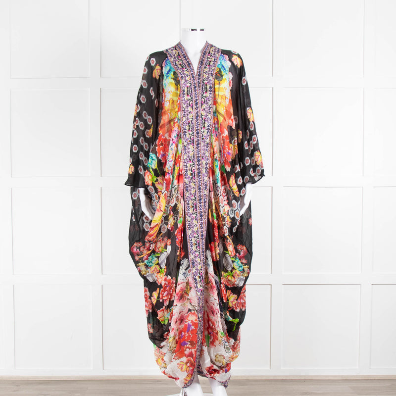 Camilla Multi Floral Oriental Print Beaded Kimono Dress