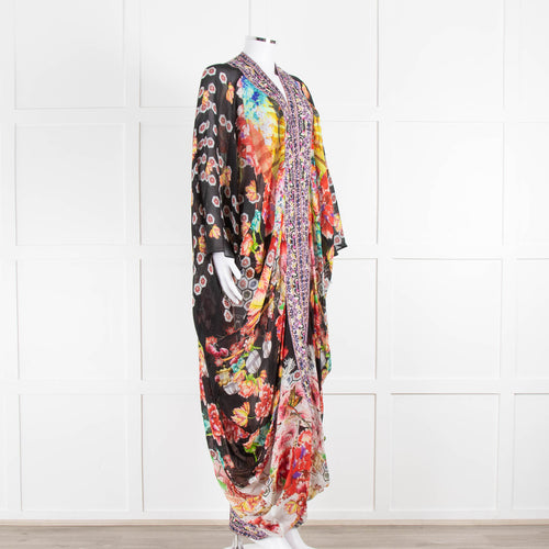 Camilla Multi Floral Oriental Print Beaded Kimono Dress