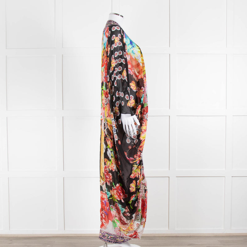 Camilla Multi Floral Oriental Print Beaded Kimono Dress