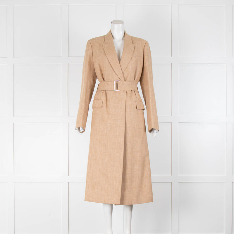 Victoria Beckham Tan Caramel Cotton Blend Belted Coat