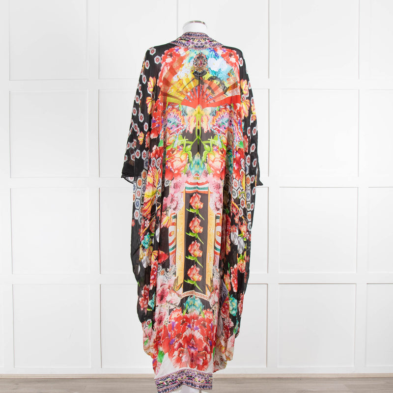 Camilla Multi Floral Oriental Print Beaded Kimono Dress