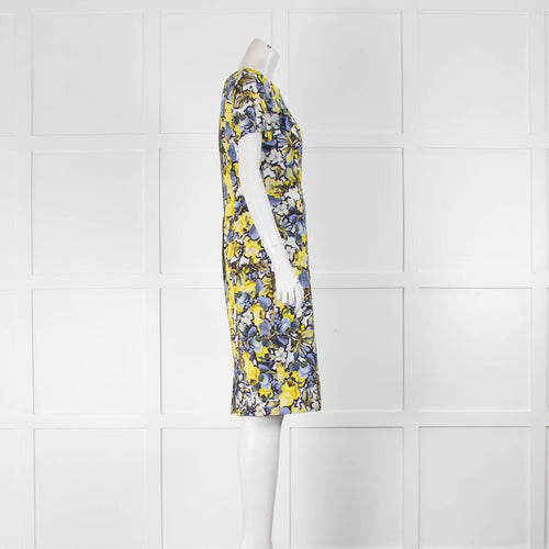 Erdem Yellow Blue Cream Floral Cotton Cap Sleeve Dress