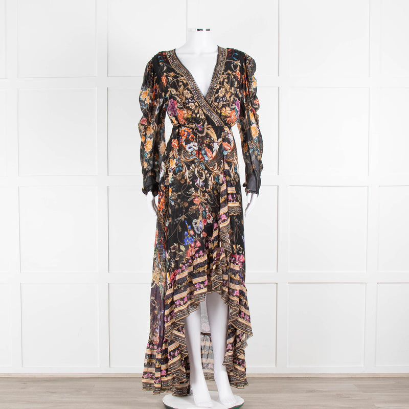 Camilla Multi Floral Lion Print Beaded Silk Wrap Dress