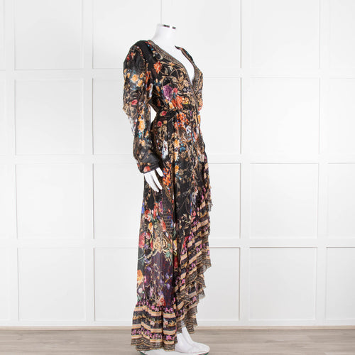 Camilla Multi Floral Lion Print Beaded Silk Wrap Dress