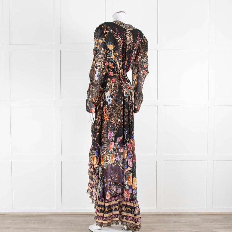 Camilla Multi Floral Lion Print Beaded Silk Wrap Dress