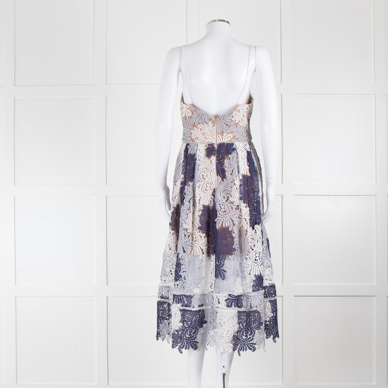 Self-Portrait White Blue Lace Sleeveless Dress