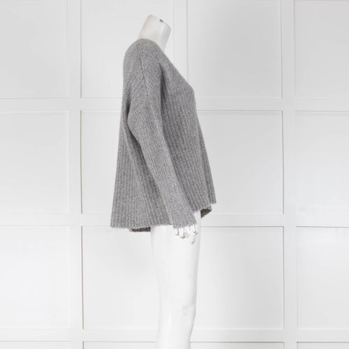 Henry Christ Grey Rib V Neck Cashmere Jumper