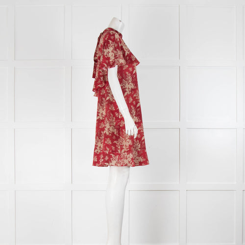 Red Valentino Red Beige Floral Sleeveless Short Dress