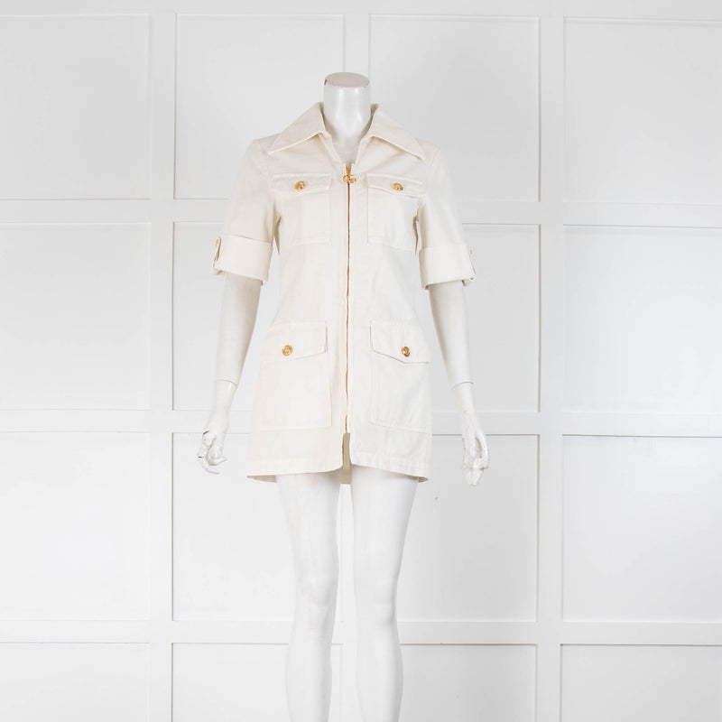 Gucci White Button Front Cotton Safari Dress