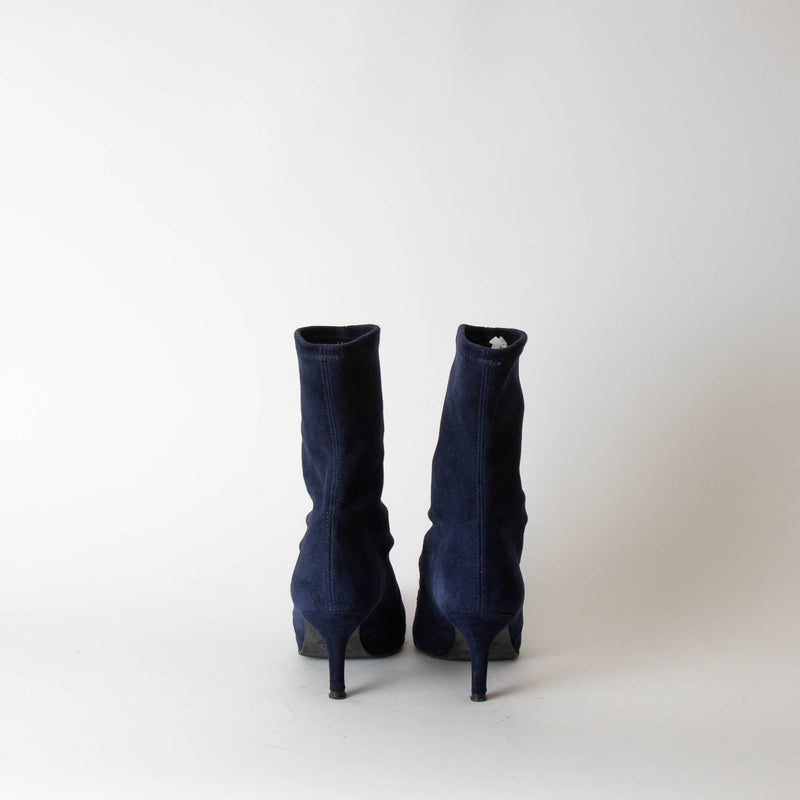 Stuart Weitzman Navy Suede Sock Ankle Boot