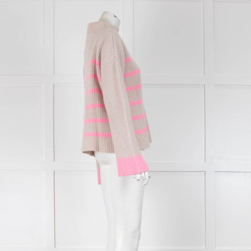 Cocoa Cashmere Oatmeal and Pink Stripe Jumper