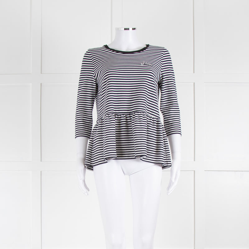 Claudie Pierlot White Navy Striped Peplum T-Shirt