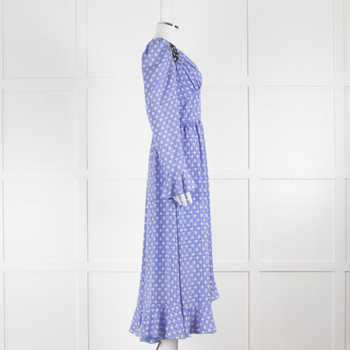 Stine Goya Blue White Star Long Sleeve Maxi Dress