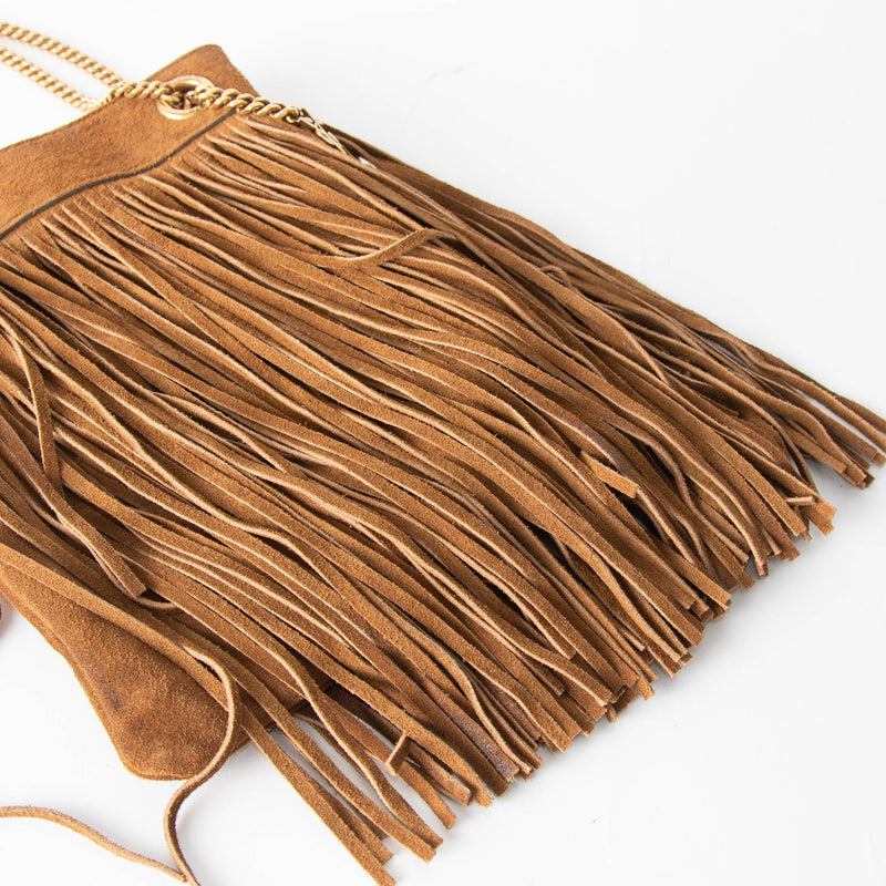 Saint Laurent The Grace Fringed Tan Bag Gold Chain