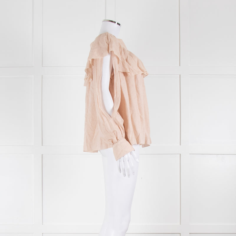 See By Chloe Pale Blush Wide Frill Neck Long Sleeve Top