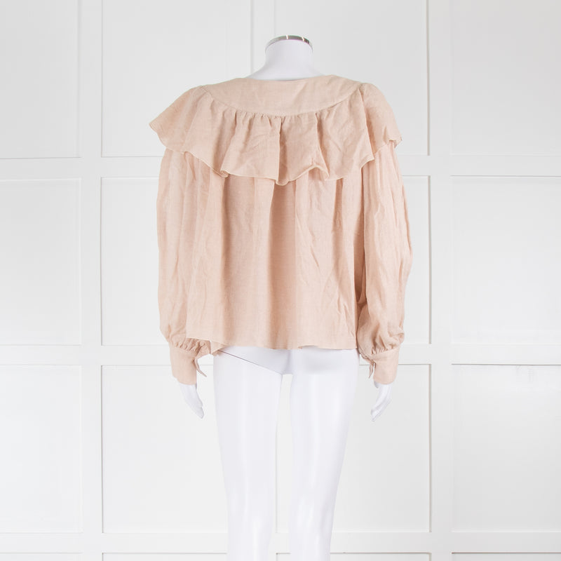 See By Chloe Pale Blush Wide Frill Neck Long Sleeve Top