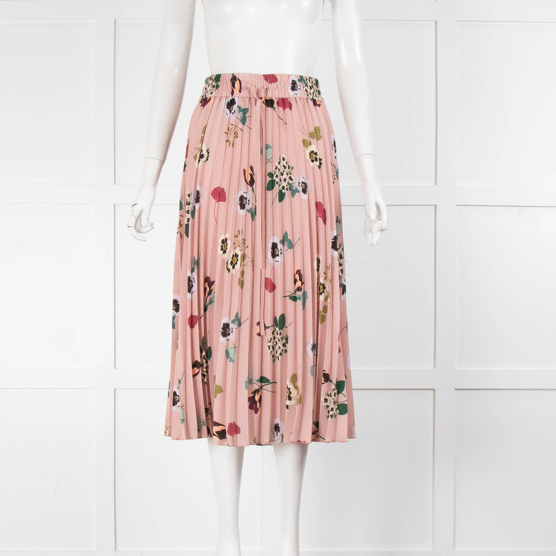 Red Valentino Blush Green Floral Pleated Midi Skirt