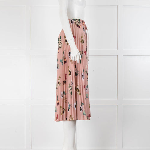 Red Valentino Blush Green Floral Pleated Midi Skirt