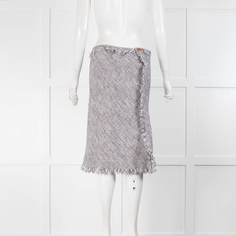 Vivienne Westwood Blue Cream Tweed Bias Cut Fringe Detail Skirt