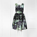 Dolce & Gabbana Black Green Floral Lace Fit And Flare Dress